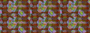 Çiçekli karalama şeklinde Raster çiçek deseni. Kahverengi ve yeşil renklerde yaz çiçekleri. Raster illüstrasyonu.