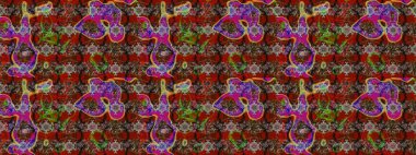 Taslak dekoratif arka plan, çiçek mandala. Çiçek. Raster illüstrasyonu. Kahverengi ve kırmızı renklerde.