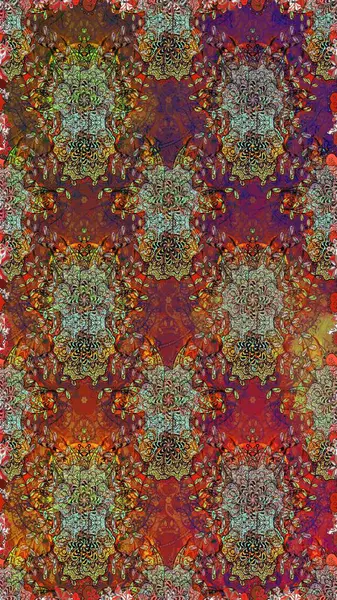 Düz Çiçek Elementleri Tasarımı. Renkli Bahar Temalı Kusursuz Arkaplan. Sevimli çiçek raster deseni. Kahverengi ve kırmızı renkte çiçekler.