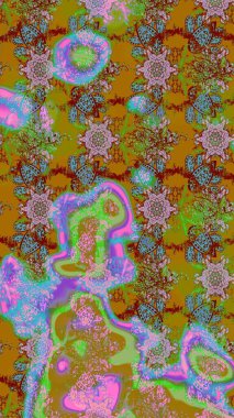 Asyalı tekstil renkleri. Raster illüstrasyonu. Çiçek desenini çiz.