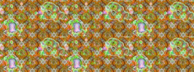 Çiçekli karalama şeklinde Raster çiçek deseni. Kahverengi ve turuncu renklerde bahar çiçekleri. Raster illüstrasyonu.