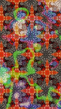 Raster resim. Elle çizilmiş. Güzel kumaş deseni. Doodle çiçekler ve dalları, otlar ve çiçekler.