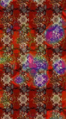 Düz Çiçek Elementleri Tasarım Raster illüstrasyonu. Çiçek desenli eskiz. Kahverengi, kırmızı ve bej renkli çiçekler. Renkli Bahar Teması çizim şablonu.