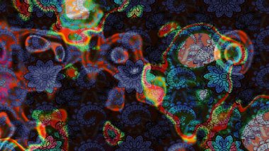 Raster Illustrasyon 'daki Çiçek Deseni' nin son moda çizimi. Güzel kumaş deseni. Renkli Yaz Temalı eskiz kalıbı. Düz Çiçek Elementleri Tasarımı.