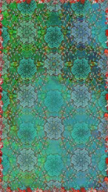 Raster illüstrasyonunda kusursuz çiçek deseni. Renkli Bahar Temalı Kusursuz Arkaplan. Yeşil renkli çiçekler. Düz Çiçek Elementleri Tasarımı.