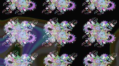 El çizimi. Çiçekli, yapraklı, çiçeksiz çiçek desenli. Raster illüstrasyonu.