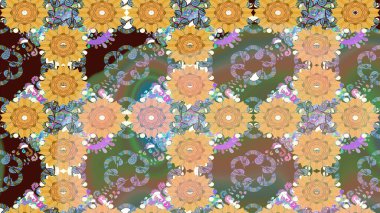 Çiçekli çiçek deseni, suluboya. Düz Çiçek Elementleri Tasarım Raster illüstrasyonu. Bej renkli çiçekler. Renkli Bahar Teması çizim şablonu.