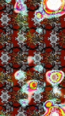 Renkli süs kenarı. Çizim kalıbı. Hint süsü. Renklerle. Çiçek duvar kağıdı. Raster illüstrasyonu.