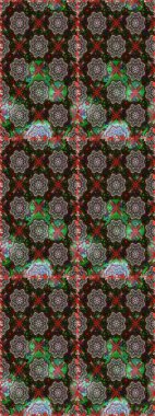 Parlak renkli fantezi çiçekleri, yapraklar, gri ve kahverengi renkli tomurcuklar, gri ve kahverengi. Çiçeksiz desenli, suluboya elle çizilmiş elementler..