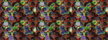 Raster Çiçek İllüstrasyonu güzel tekstil. Kahverengi ve siyah renkte etnik çiçeklerle süslenmiş zarif bir eskiz..