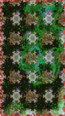 Raster illüstrasyonu. Kusursuz desenli, modaya uygun kumaş deseni. Renkli Bahar Temalı Kusursuz Arkaplan. Şirin çiçek elementleri. Düz Çiçek Elementleri Tasarımı.