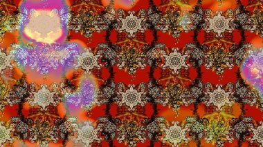 Kahverengi ve bej arka planda. Elle çizilmiş çiçek desenli Raster çizimi. Çocuksu tasarım. Tekstil, kumaş, ambalaj, hatıra defteri için güzel çiçek arkaplanı..