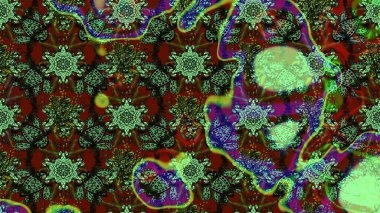 Raster Modaya uygun kumaş deseni. Renkli Bahar Teması eskiz kalıbı. Düz Çiçek Elementleri Tasarımı. Yeşil ve kahverengi renkli şirin çiçek deseni.