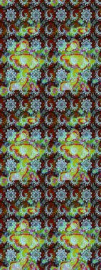 El çizimi. Güzel kumaş deseni. Çiçekler, dallar, bitkiler ve çiçekler. Raster illüstrasyonu.