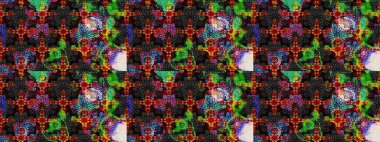 Retro tekstil tasarım koleksiyonu. El çizimi çiçek unsurları olan soyut çizim raster deseni. Siyah ve gri üzerine siyah ve gri. Çiçekli ipek eşarp. 1950 'ler-1960' lar motifleri.