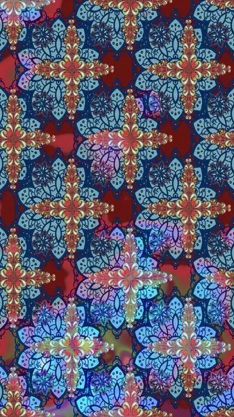 Raster illüstrasyonu. Miles Fleur, süslü püslü bir süs. Kumaş, tekstil, duvar kağıdı baskısı için. Eskiz geçmişi. Eski usul. Tomurcukları papatya çiçekleri olan sevimli bir çiçek deseni..