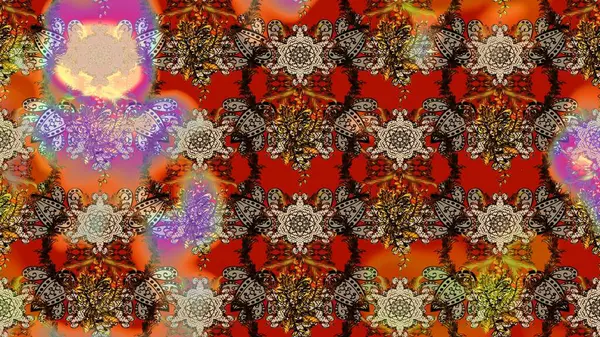 Kahverengi ve bej arka planda. Elle çizilmiş çiçek desenli Raster çizimi. Çocuksu tasarım. Tekstil, kumaş, ambalaj, hatıra defteri için güzel çiçek arkaplanı..