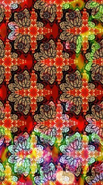 Raster çiçek desenleri çiziyor. Vadinin çiçekleri kırmızı ve siyah renklerde.