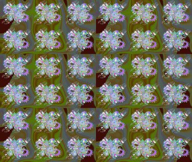 Raster Güzel kumaş deseni. Raster suluboya deseni, narin çiçekler, yeşil çiçekler, tebrik kartı şablonu..