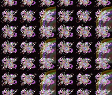 Raster illüstrasyonu. Şirin çiçekli eskiz deseni ve siyah renkli yapraklar, suluboya çiçek deseni, duvar kağıdı, kart veya kumaş için fayanslı.