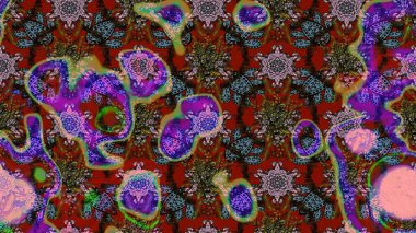 Raster illüstrasyonu. Çiçekli karalama şeklinde Raster çiçek deseni. Nazikçe, bahar çiçekleri kahverengi ve kırmızı renklerde.