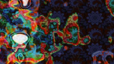 Moda baskıları için zarif bir şablon. Halk tarzı. Modern çiçek arkaplanı. Parlak renkli çiçekleri olan ve gri ve siyah renkte yaprakları olan muhteşem bir çiçek deseni..