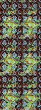 El çizimi. Güzel kumaş deseni. Çiçekler, dallar, bitkiler ve çiçekler. Raster illüstrasyonu.