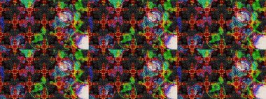 Retro tekstil tasarım koleksiyonu. El çizimi çiçek unsurları olan soyut çizim raster deseni. Siyah ve gri üzerine siyah ve gri. Çiçekli ipek eşarp. 1950 'ler-1960' lar motifleri.