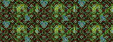 Sevimli çiçek raster deseni. Yeşil ve kahverengi renkli çiçekler. Renkli Bahar Teması eskiz kalıbı. Düz Çiçek Elementleri Tasarımı.