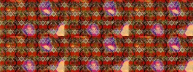 El çizimi çiçek çizimi deseni (fayans). Şirin çiçekli, desenli, kahverengi ve kırmızı renklerde renkli bir eskiz deseni. Tekstil için suluboya çizim deseni.