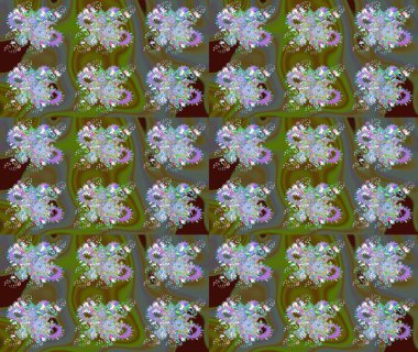 Raster Güzel kumaş deseni. Raster suluboya deseni, narin çiçekler, yeşil çiçekler, tebrik kartı şablonu..