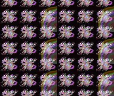 Raster illüstrasyonu. Şirin çiçekli eskiz deseni ve siyah renkli yapraklar, suluboya çiçek deseni, duvar kağıdı, kart veya kumaş için fayanslı.