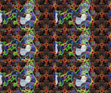 Asya tekstil tarzında. Kahverengi renkli çiçekler. Raster illüstrasyonu. Çiçek desenli çizim. Raster illüstrasyonu.