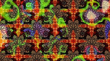 Patlayan çiçekler soyut olarak yerleştirilmiş. Raster illüstrasyonu. Yumuşak, bahar çiçekleri siyah renklerde. Raster deseni.