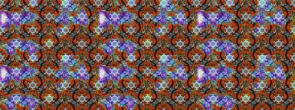 Üzerinde gelincikler ve vadi zambakları olan renkli çiçek desenli nakış deseni. Tekstil tasarımı için geleneksel Raster çiçek buketi kahverengi ve mavi renklerde.