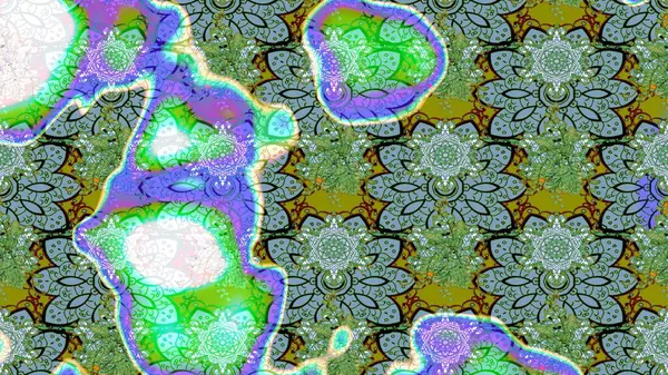 Raster illüstrasyonu. Küçük çiçekli yay deseni çiz. Suluboya tarzında yeşil renkler üzerine.