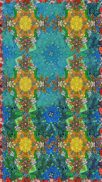 Raster illüstrasyonu. Kusursuz çiçek deseni duvar kâğıdı olarak kullanılabilir. Mavi renkte çiçekler.