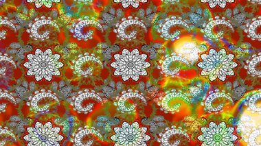 Raster Çiçek İllüstrasyonu güzel tekstil. Kahverengi ve gri renkte etnik çiçeklerle süslenmiş zarif bir eskiz..