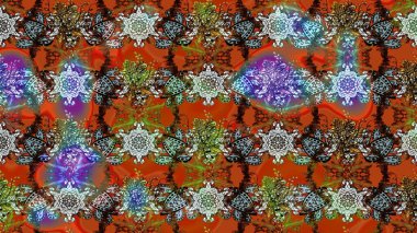 Yatak çarşafları, ceket, paket tasarımı, kumaş ve moda kavramları için tekstil baskısı. Eskiz modeli etnik tasarım. Çiçekleri, deniz kabukları, mandalaları ve suluboya efektleri olan deniz altyapısı.