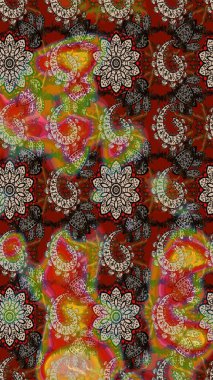 Soyut etnik raster çizim kalıbı. Vadinin renkleri. Çiçekler..