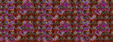 Yapraklı çiçekler ve kahverengi ve kırmızı renklerde papatya çiçekleri. Eskiz arkaplan modeli. Raster - stok.