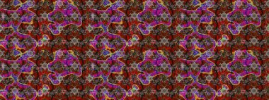 Yapraklı çiçekler ve kahverengi ve kırmızı renklerde papatya çiçekleri. Eskiz arkaplan modeli. Raster - stok.