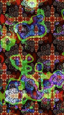 Kahverengi ve siyah renkte etnik çiçeklerle süslenmiş zarif bir eskiz şekli. Raster Çiçek İllüstrasyonu güzel tekstil..