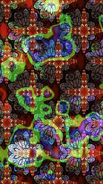 Kahverengi ve siyah renkte etnik çiçeklerle süslenmiş zarif bir eskiz şekli. Raster Çiçek İllüstrasyonu güzel tekstil..