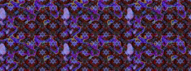 Menekşe ve kahverengi renkli menekşe ve papatya deseni. Raster illüstrasyonu. Mor ve kahverengi renklerde.