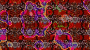 Raster deseni. Bahar çiçekleri dallı desen, kahverengi ve kırmızı renkler çiçekli siluet.