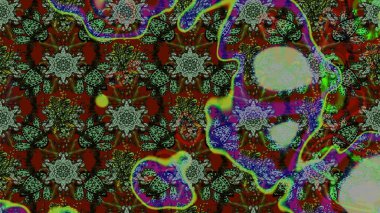 Raster illüstrasyonu. Çiçek desenli eskiz, darbeler, sıçramalar, yaz çiçekleri. Yeşil ve gri renkte çiçekler.