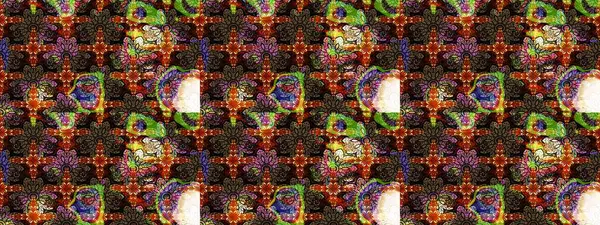 Kahverengi ve siyah renkli çiçekler. El çizimi çiçekli soyut çizim kalıbı. Raster illüstrasyonu.