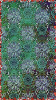 Yeşil ve mavi renkli çiçekli kusursuz çiçek deseni. Suluboya tarzında yeşil ve mavi renkte çiçekler.