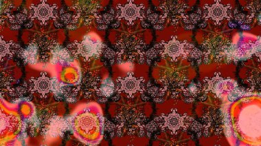 Kahverengi ve kırmızı renkte etnik çiçeklerle süslenmiş zarif bir eskiz şekli. Asya Tekstil 'inde Raster Çiçek İllüstrasyonu.